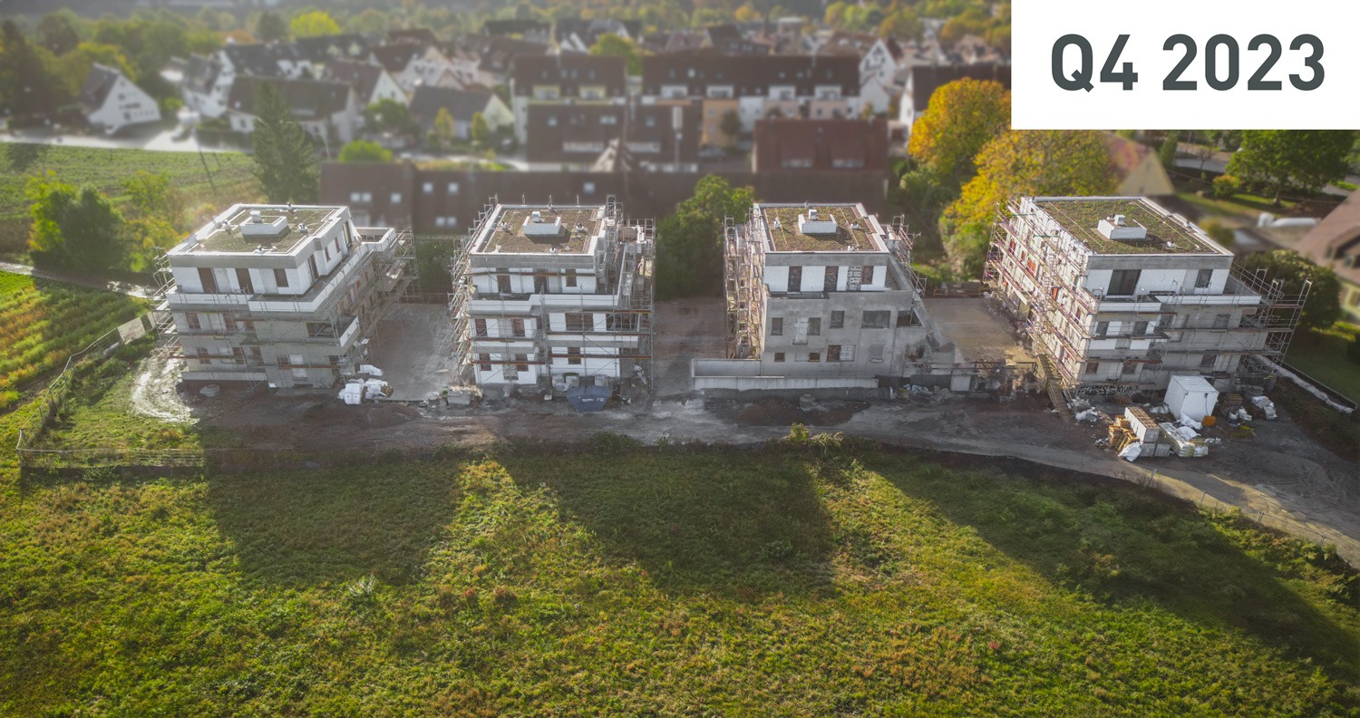 Baustellenansicht im vierten Quartal 2023 des Neubauprojekts Sonnenhöhe in Stuttgart. Fortschritte und Entwicklungen auf der Baustelle für ein modernes und zukunftsweisendes Wohnprojekt.
